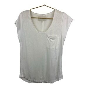 Brochu Walker White V Neck T Shirt Size Small  Linen‎ Viscose